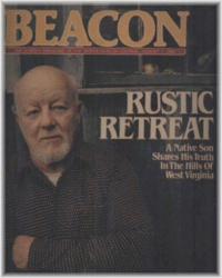 Beacon Journal cover showing Rose next to the article's title Rustic Retreat
