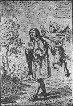 Demon torturing a man in prayer